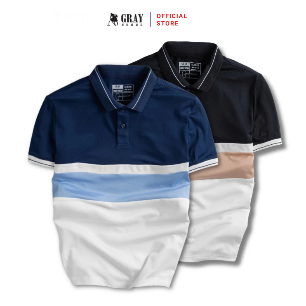 GRAYHOMME เสื้อโปโลผู้ชายคอลายทางแนวนอนและอ่อนเยาว์ Polite Color Mix (TPG3028)