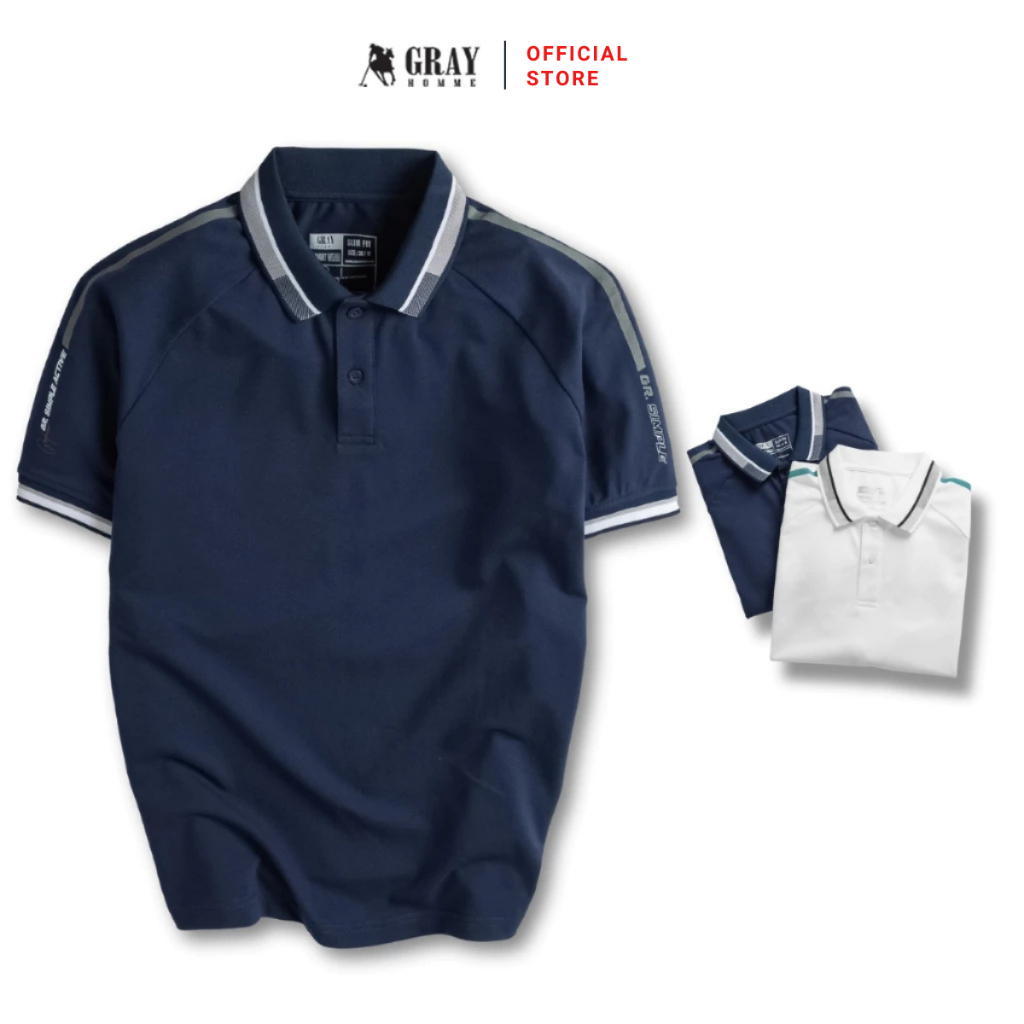 GRAYHOMME POLO เสื้อโปโลผู้ชาย เสื้อยืดคอปกแขนสั้น ดีไซน์ปกไหล่ลายทางหรูหรา (TPG4017)