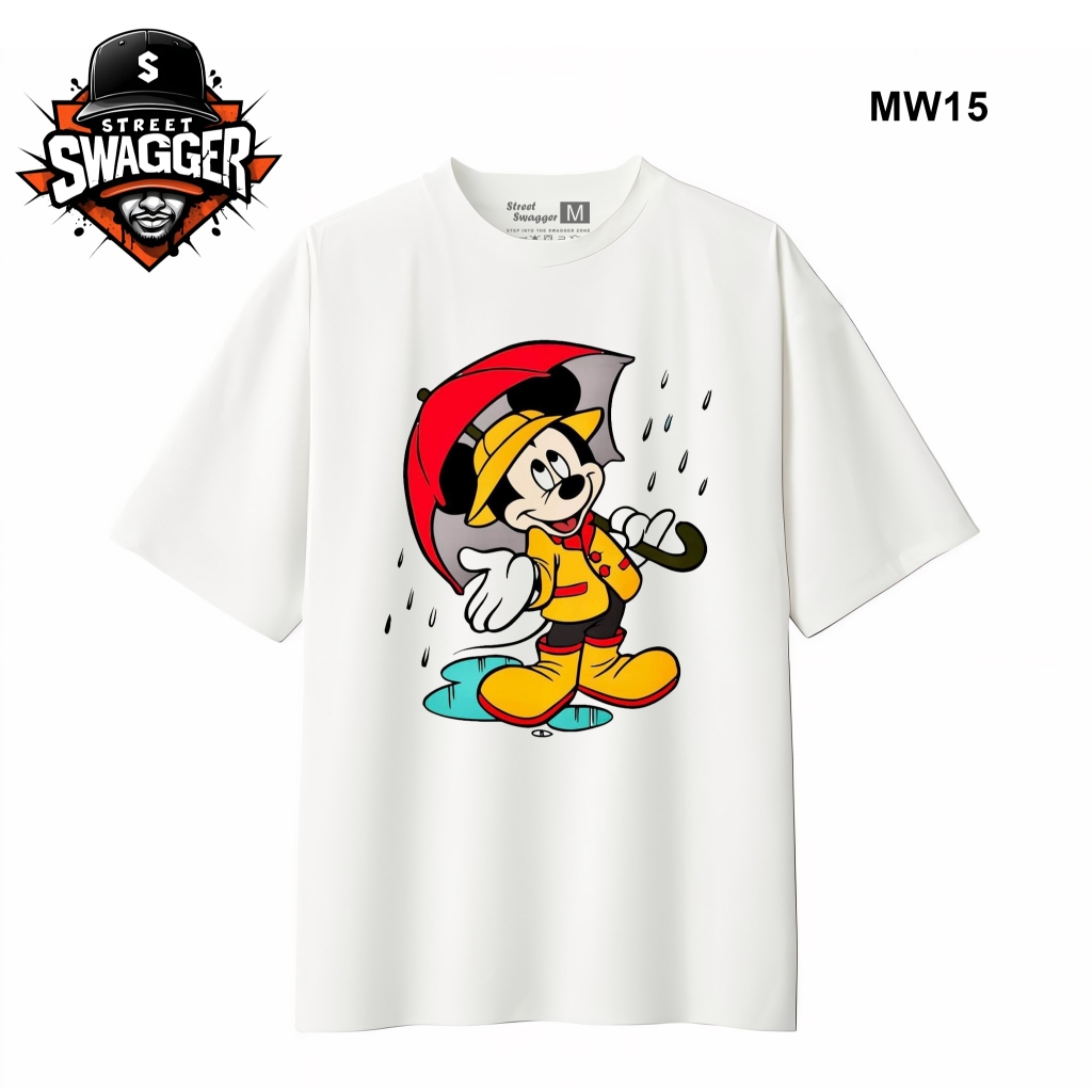 Brand Collection เสื้อยืดมิกกี้เมาส์สีขาว เสื้อยืดการ์ตูน Disney MW15 MW15