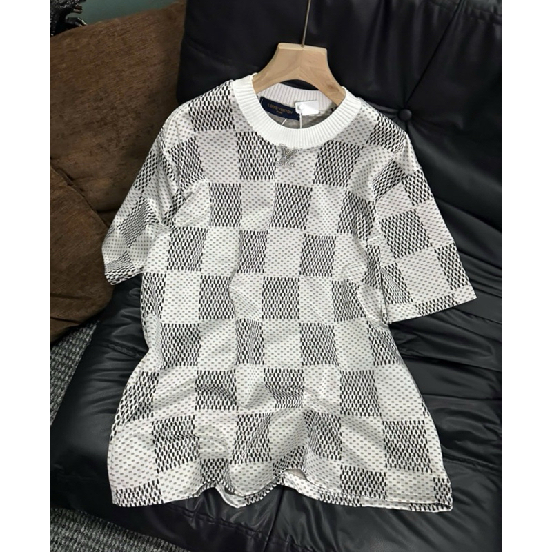 COOL CHECKED WIDE FORM T-SHIRT Qcl1 (ภาพจริง)