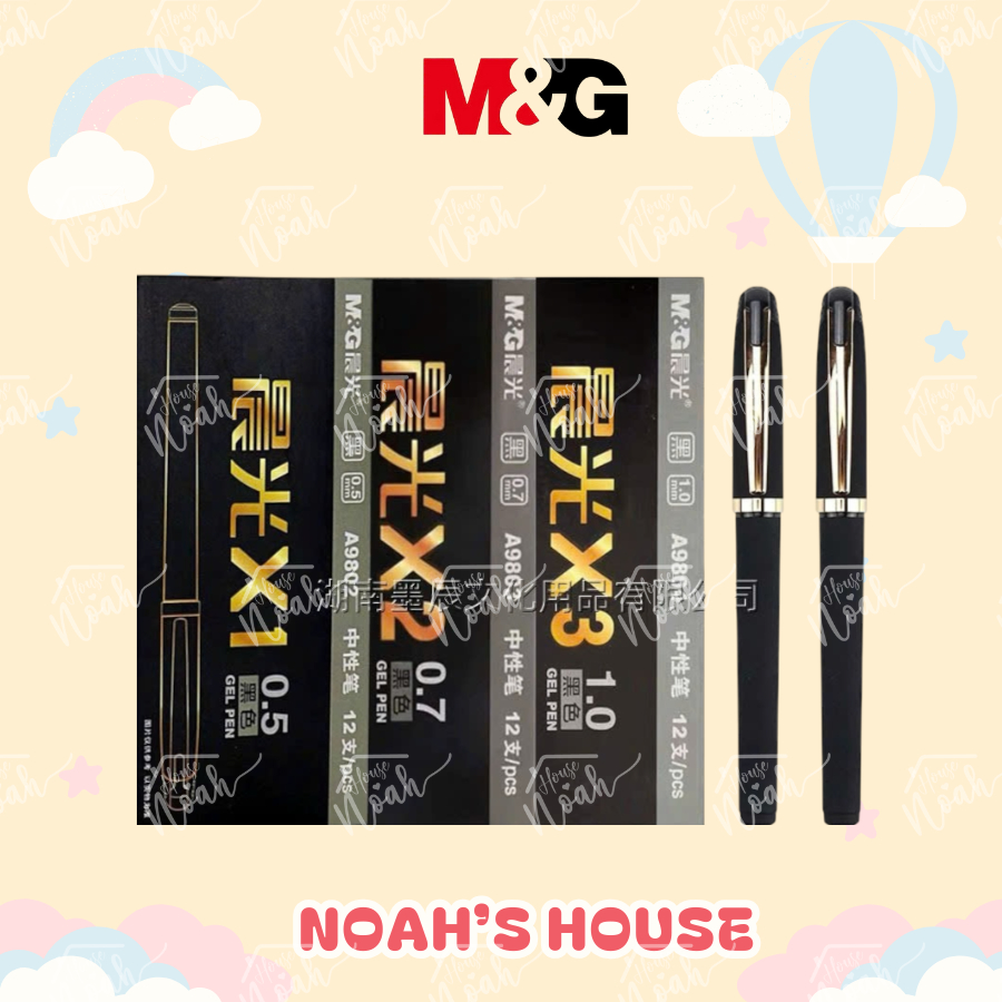[NOAHS HOUSE] กล่องปากกาเจลแบบกด M&G X1 A9802 X2 A9803 X3 A9804/0.5 0.7 1.0mm - หมึกดํา - ปากกาลงนาม