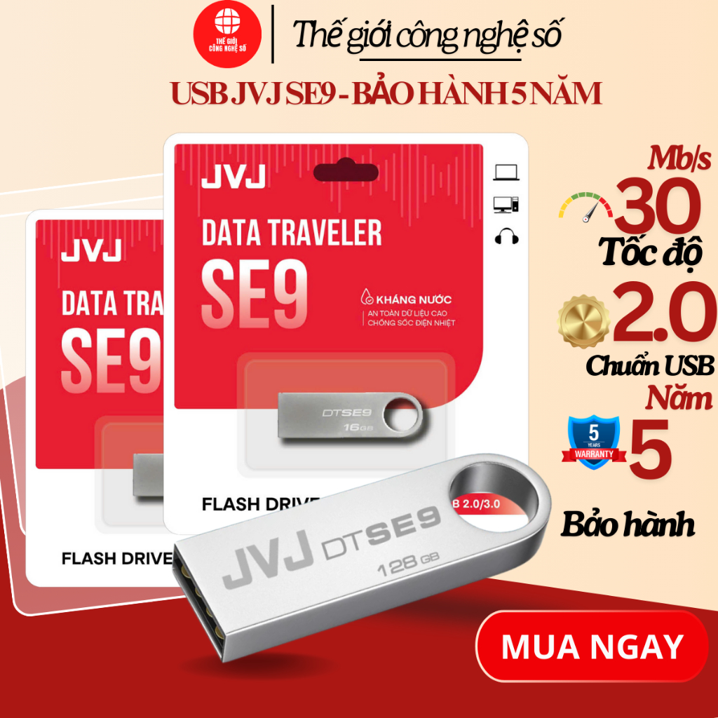 USB 64GB, 32GB, 16GB, 8GB, 4GB, JVJ SE9- USB กันน้ํา, กันกระแทก 2.0 upto speed 100MB/s อุปกรณ์จัดเก็