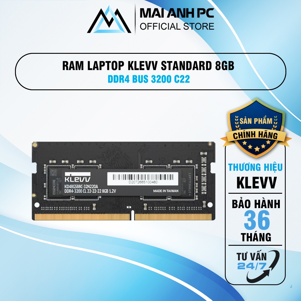แล็ปท็อป Ram KLEVV Standard DDR4 8GB 3200MHz 1.2v KD48GS881-32N220A