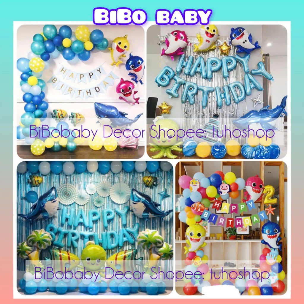 Baby shark ชุดลูกโป่งวันเกิดแนวมหาสมุทร - BiBobaby Decor