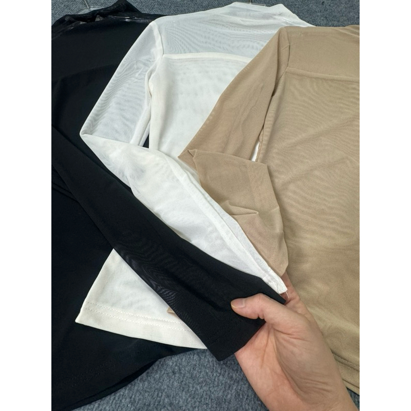 เสื้อยืดตาข่ายแขนยาวคอปก 3P Bodycon Form By Van Anh May