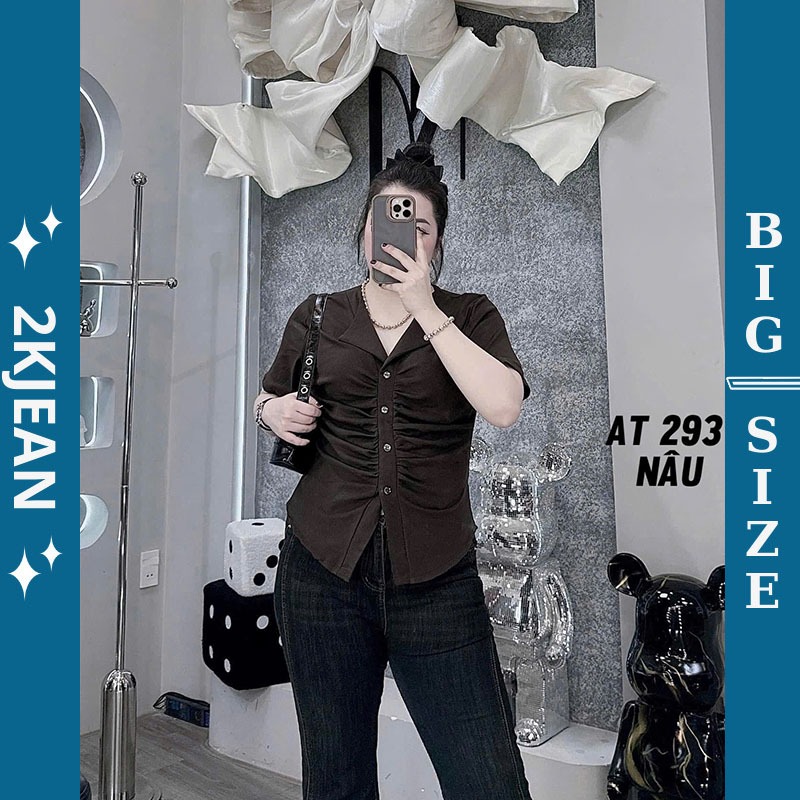 2KJeans Bigsize เสื้อยืดผู้หญิง 55kg-90kg, เสื้อเชิ้ตกระดุมแขนสั้นทําจากผ้าฝ้ายบ่อสุกคุณภาพสูงที่293