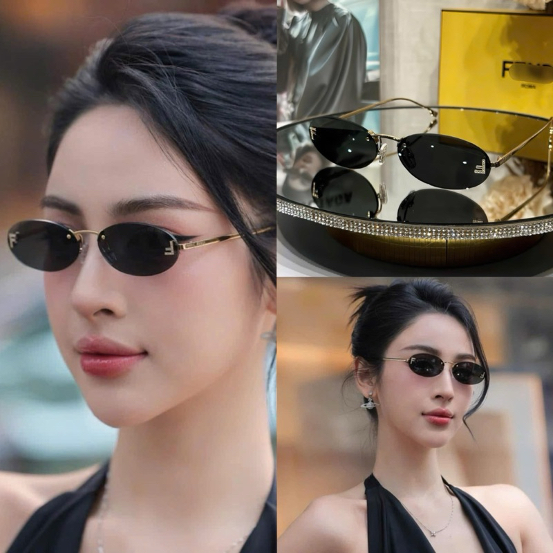 แว่นกันแดดผู้หญิงคุณภาพสูง กรอบแว่นกันแดดกรอบโลหะ Fen.dii พร้อมตารูปไข่ ป้องกันuv400 C255 Jolie eyew