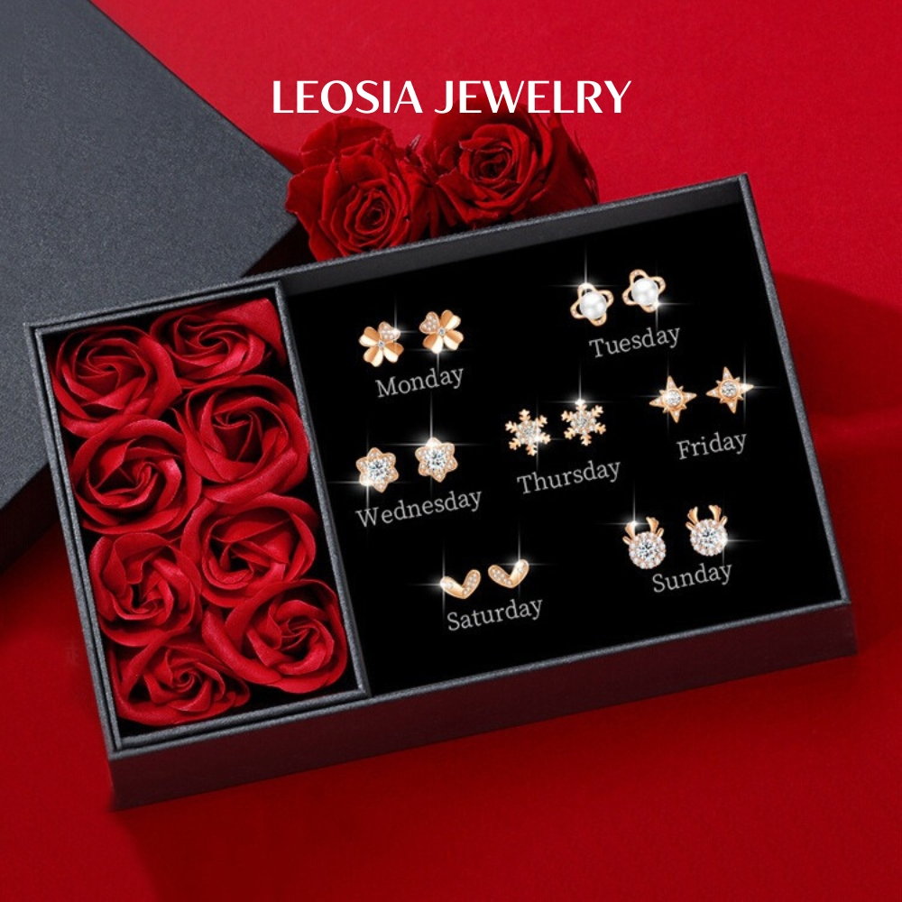 LEOSIA JEWELRY LA16 ชุดต่างหู One Week หรูหราและมีเกียรติเป็นของขวัญสําหรับคนรัก