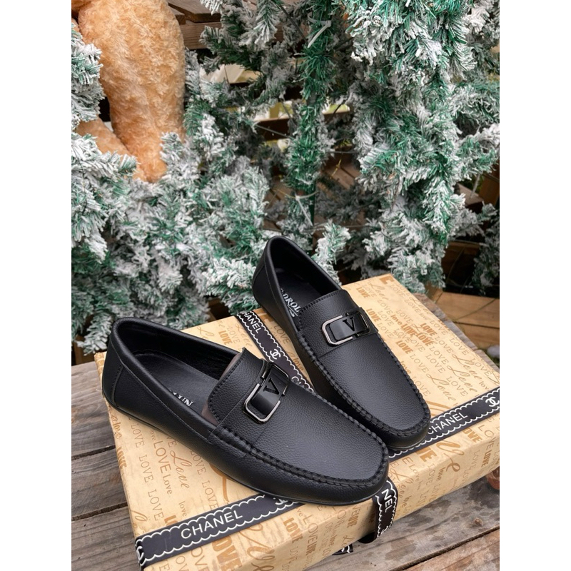 Moca Mens Loafer คุณภาพสูง V-รูปหนังเย็บยาง Sole Loefer รองเท้าผู้ชาย