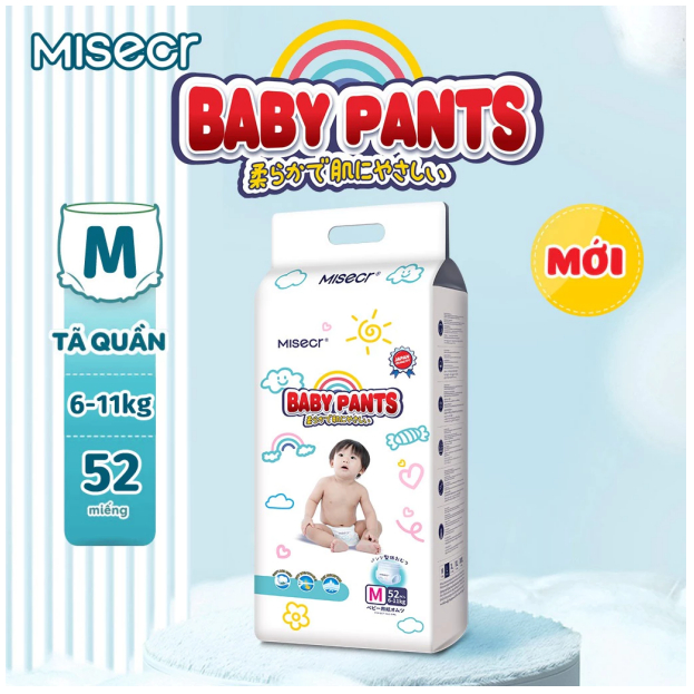 กางเกงผ้าอ้อม Misecr Super Dry - ระบายอากาศได้ Jumbo M52/L48/XL44/XXL40/XXXL36