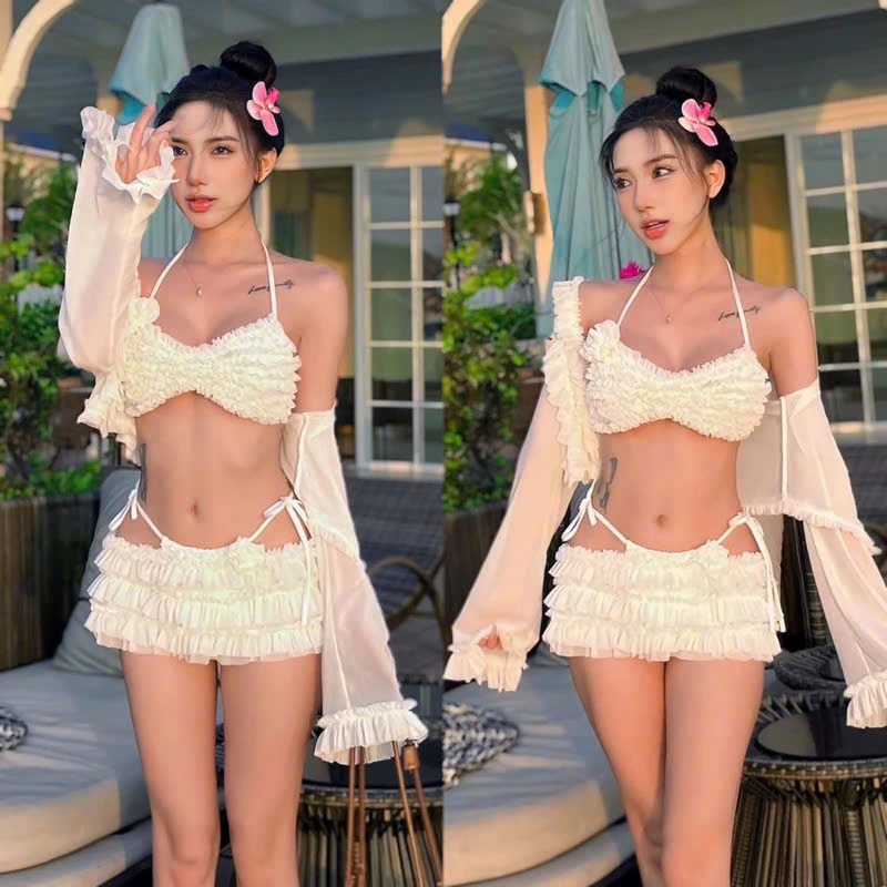 BIKINI ชุดเป็ดชั้นเลดี้ 4 ชิ้นพร้อมดีไซน์ดอกไม้บุคลิกภาพเซ็กซี่ MS567
