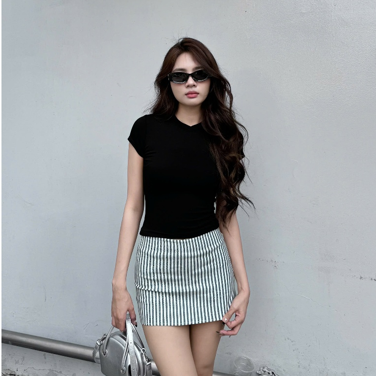 HHVINTAGE กระโปรงยีนส์สตรีลายทางเอวต่ําผ้ายีนส์ยืด V05 (มีซับในกางเกง) - รูปที่ 7