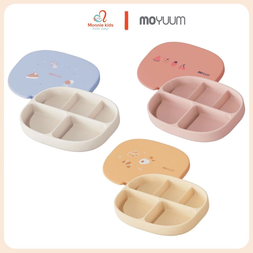 Moyuum ถาดป้อนอาหารซิลิโคน 5 ช่องสําหรับเด็กทารก 23x18x5cm จานอาหารระดับพรีเมียม - Monnnie Kids