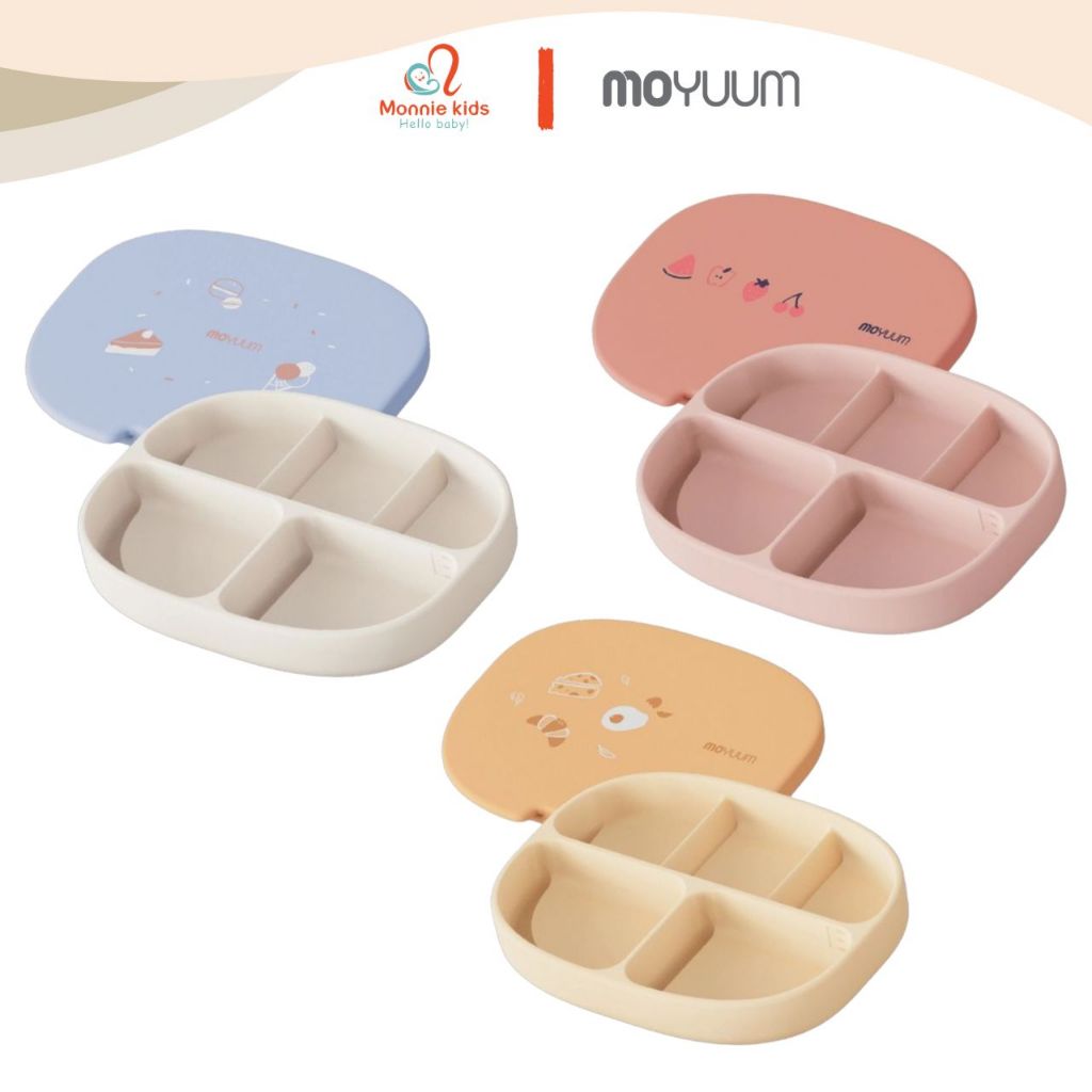Moyuum ถาดป้อนอาหารซิลิโคน 5 ช่องสําหรับเด็กทารก 23x18x5cm จานอาหารระดับพรีเมียม - Monnnie Kids