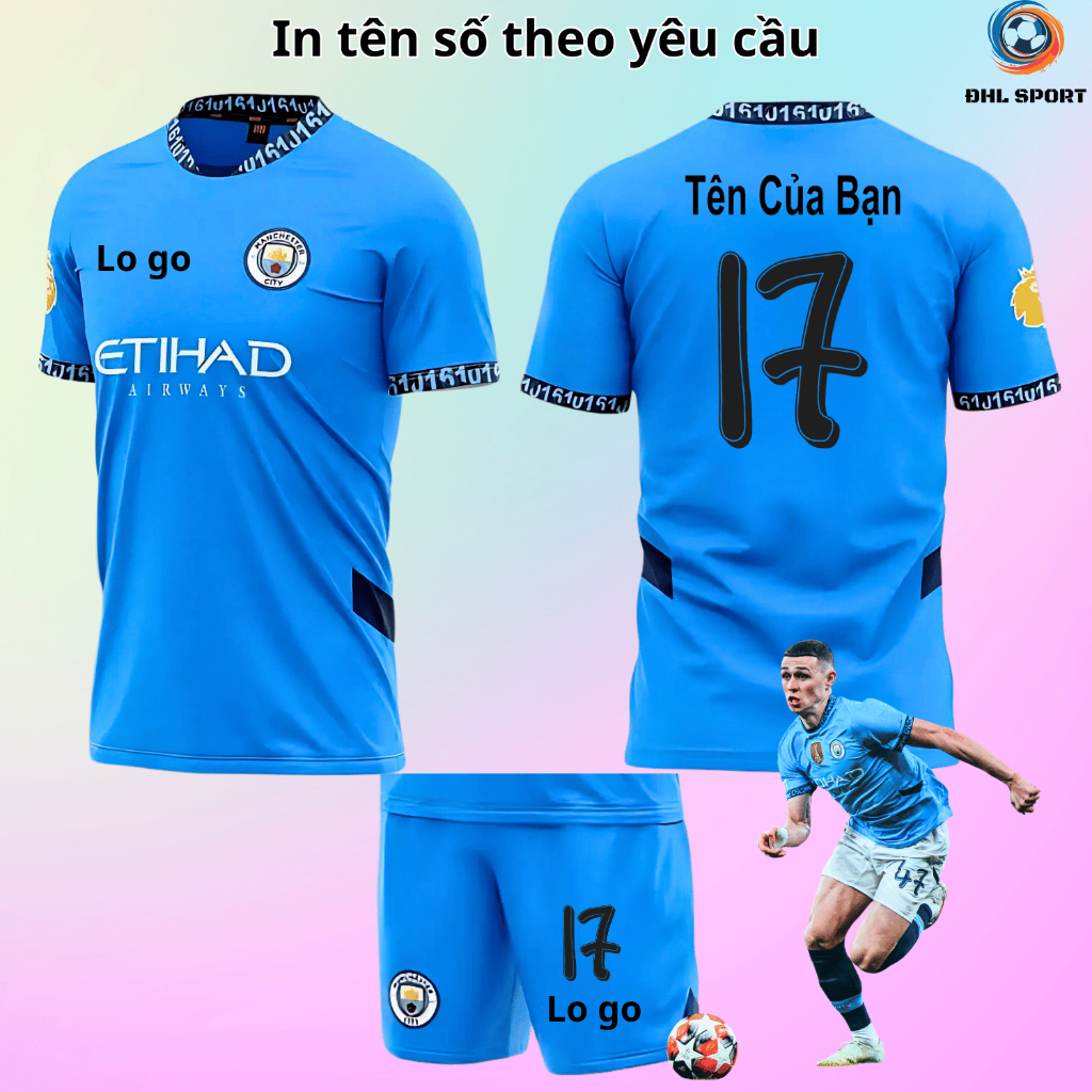 (ผ้ายืดหยุ่น Sesame) Man city Club เสื้อฟุตบอลบ้านสีฟ้า 2024/2025 เสื้อบอลพิมพ์ชื่อและตัวเลขขอ upon 