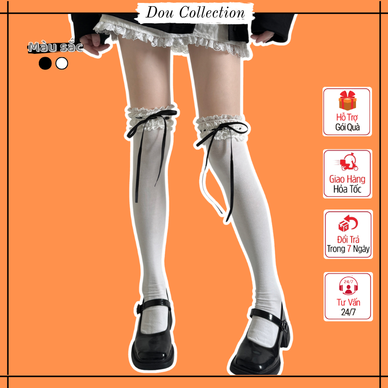 ถุงเท้าโลลิต้าคุณภาพสูง,ถุงเท้าทรงสูงคอสเพลย์ Unisex พร้อมโบว์ผูกน่ารักสไตล์ไดนามิกเลดี้ - รหัส TVC1