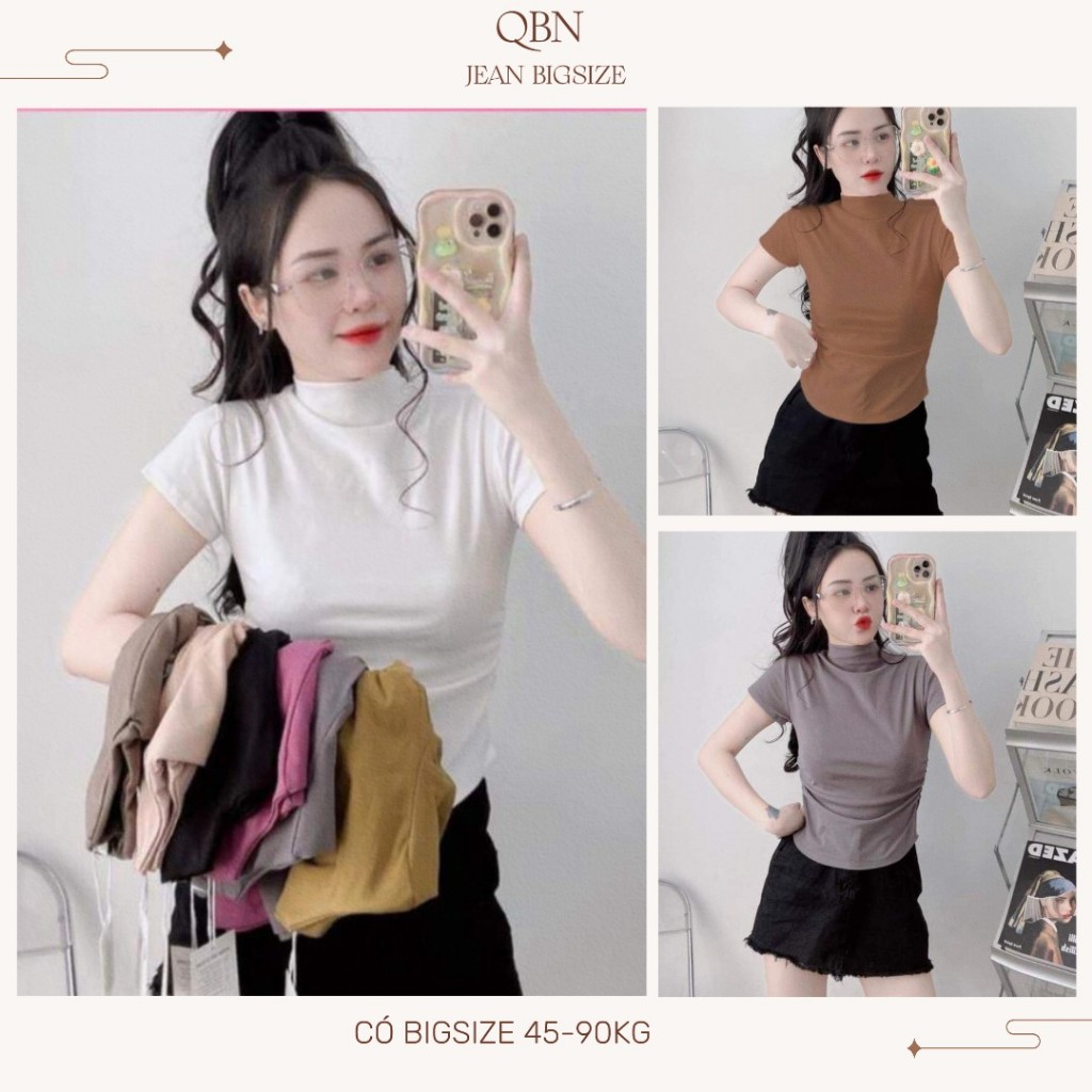 เสื้อคอเต่าผู้หญิง เอวบางยืดหยุ่น โบริป 4-ทาง ยืดนุ่ม,เรียบ,การดูดซึมดีขนาดใหญ่เสื้อยืดผู้หญิงแฟชั่น