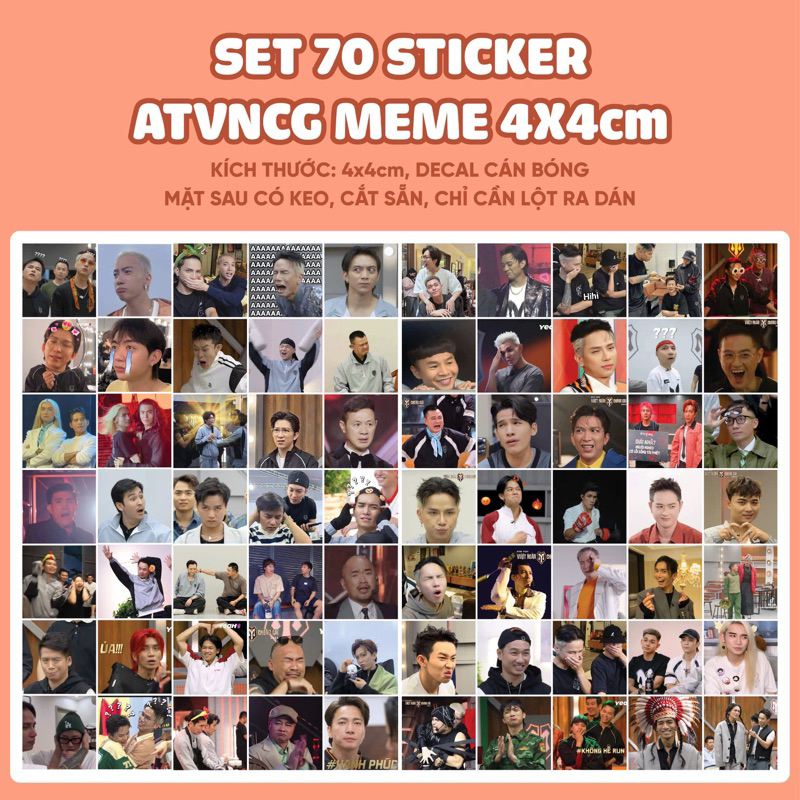 ชุดสติกเกอร์ปิดผนึก MEME ATVNCG 70 ชิ้น • สติ๊กเกอร์ MEME ATVNCG ขนาด 4x4 ซม. ตัดล่วงหน้า