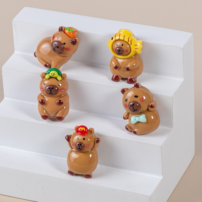 ชุด 5 ชิ้น Jibbitz สติกเกอร์นูน Charm 3D Capybara หมีน่ารักพร้อมที่จับสําหรับตกแต่งรองเท้าน่ารัก