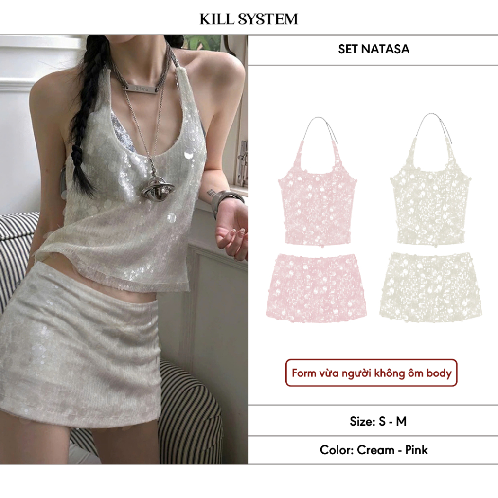 SA [SEPARATED] KILL SYSTEM - เสื้อคล้องคอ NATASA + ชุดกระโปรงเลื่อมใสเอวต่ําประกาย