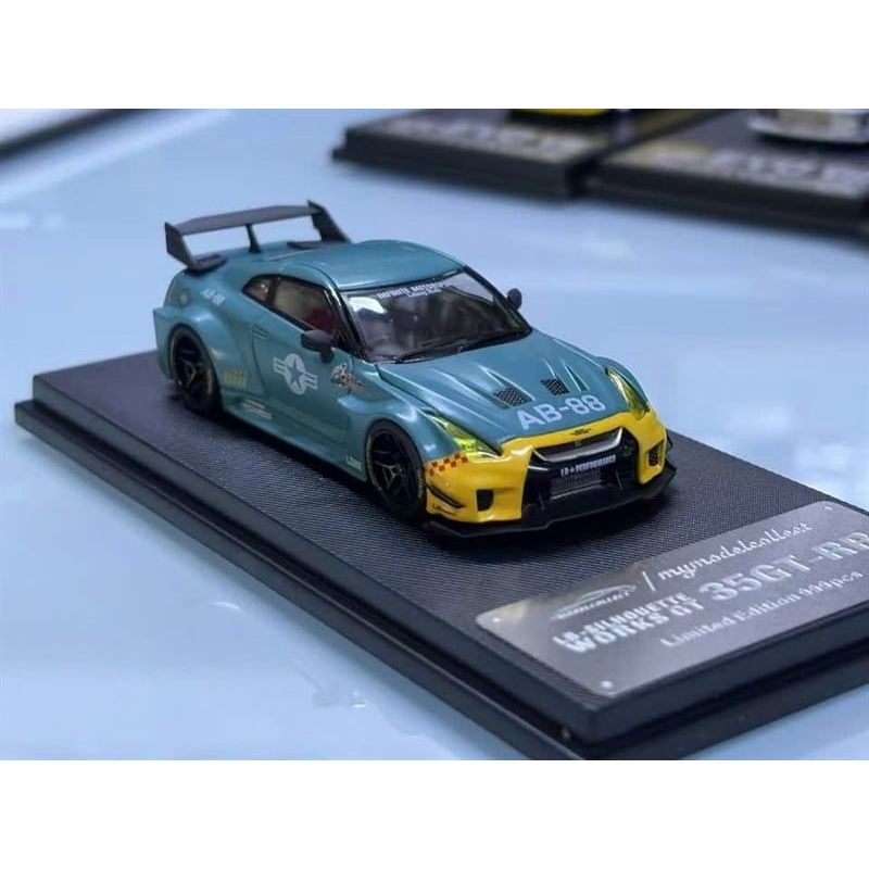 Nissan GTR R35 LBWK Liberty Walk AB-88 ARMY สีฟ้าสีเทารถรุ่น 1:64 scale My รุ่นรวบรวม OT64137