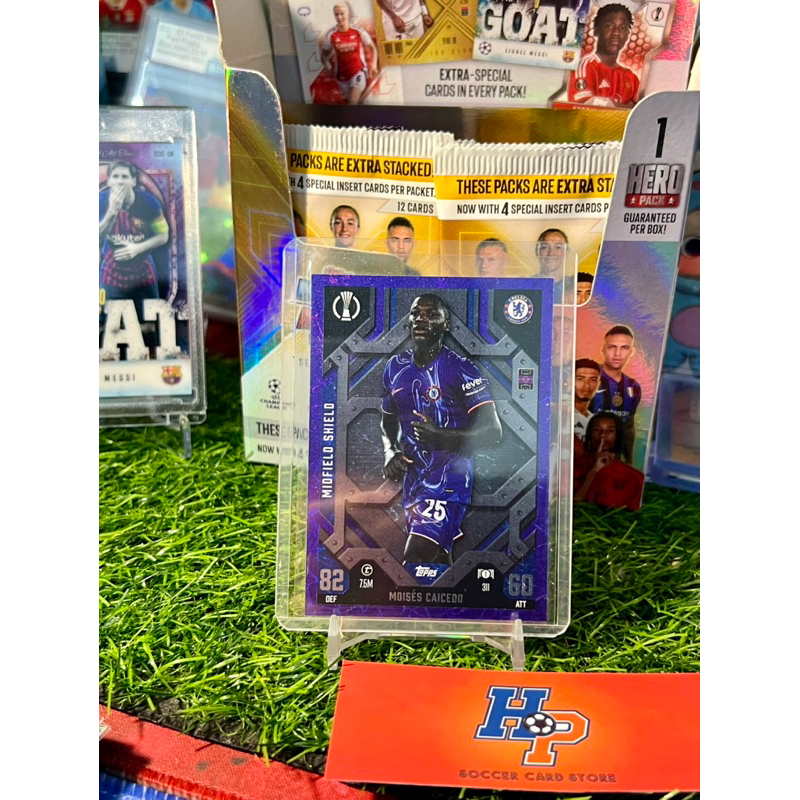 Moises Caicedo Purple Mid Shield Topps Match Attax Extra UCL 2024/25 การ์ดฟุตบอล