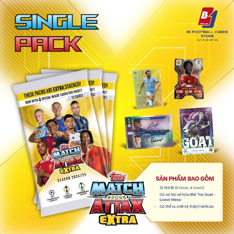 แพ็คการ์ด แพ็คขายปลีก - จับคู่ Attax Extra 2025 - การ์ดเครื่องเล่นแท้ Champion League, Europa League