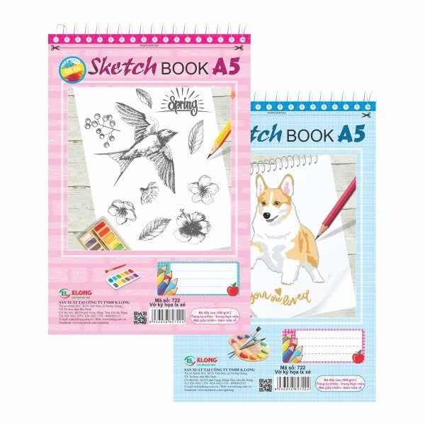 XO Combo 2 Sttch KLONG A5 สมุดวาดรูปสปริง 50 แผ่น / Sketchbook / Klong 722 สมุดสเก็ตช์สปริง