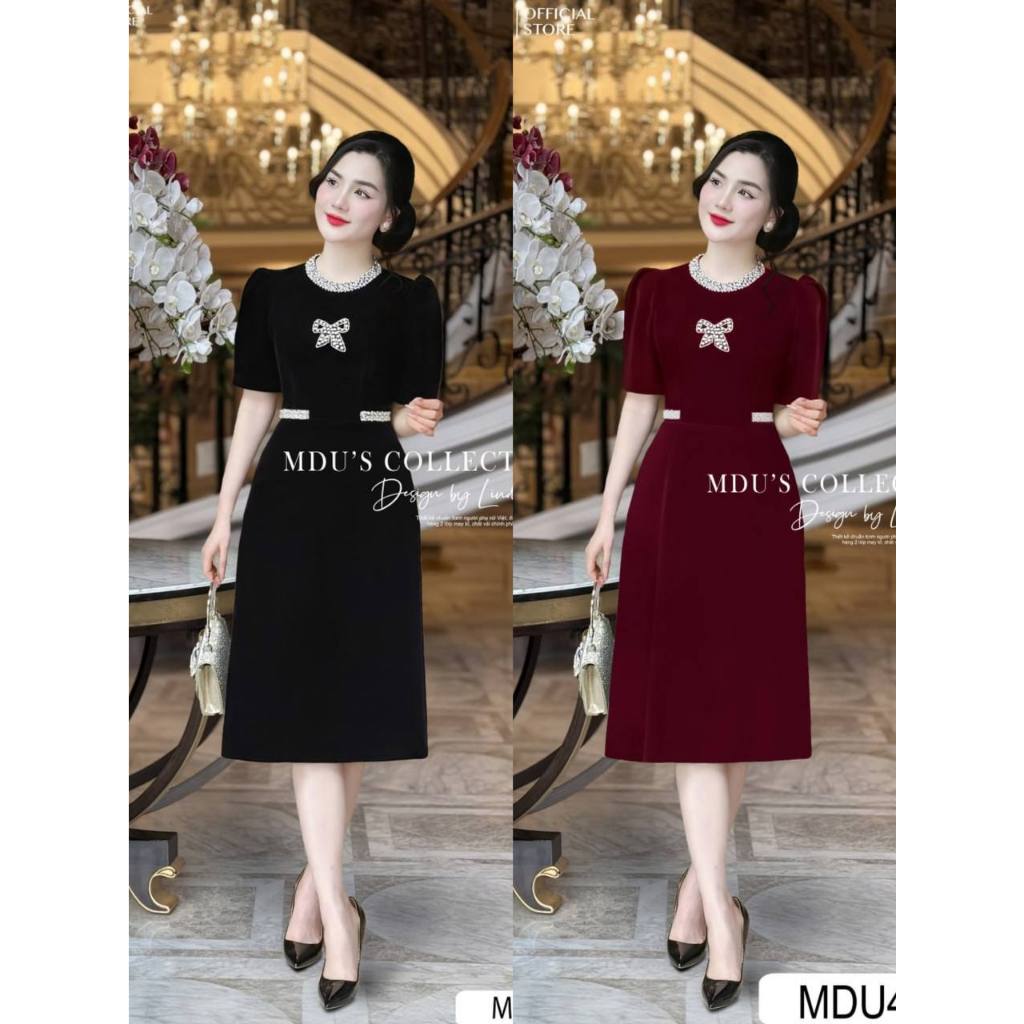 Bst Designer Dress วัสดุกํามะหยี่นุ่มผสมผสานกับคอกลม Rhinestone หรูหราจาก Mdu MDU4664