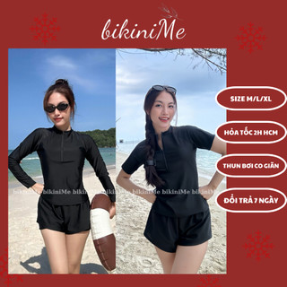 [Size M.L.XL] Đồ Bơi x Đồ Tập Áo Tay Dài Quần Đùi Khoá Kéo Kín Đáo, Có LÓT NGỰC 2 lớp bikiniMe R26