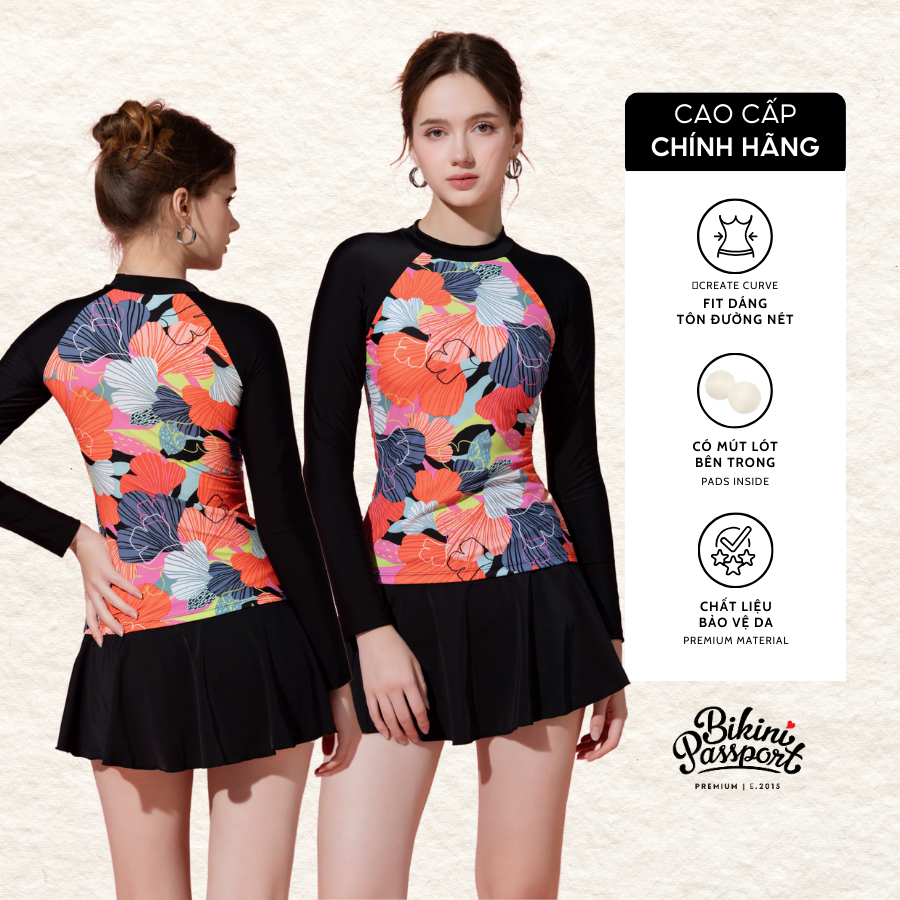 ชุดว่ายน้ําสตรี ODD PASSPORT แขนยาว - สีดอกไม้ - BS271_FLO