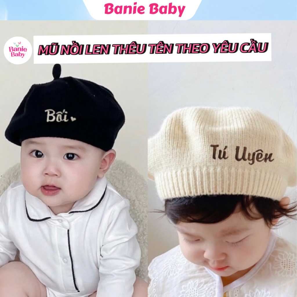 ( EMBROIDERED NAME) หมวกเบเร่ต์ขนสัตว์ปักชื่อเด็ก SERIES 1 หนา นุ่ม ผ้าวูลไม่ระบาย - Banie Baby