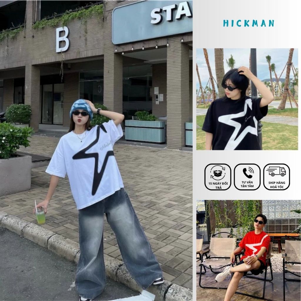 เสื้อยืด Boxy พิมพ์ดาว SIMPSON แบรนด์ท้องถิ่น Unisex Oversize ผู้ชายและผู้หญิง - เสื้อยืดพิมพ์ลาย SI