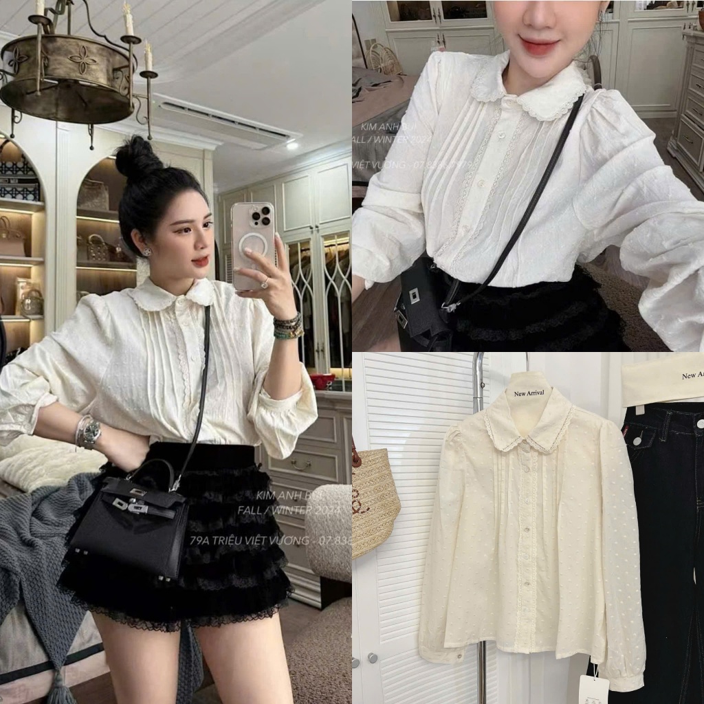 Seoul.studio - เสื้อเชิ้ตจับจีบแขนยาว Wei Duo Studio QC แต่งลูกไม้ ulzzang สําหรับผู้หญิง HQ 7610