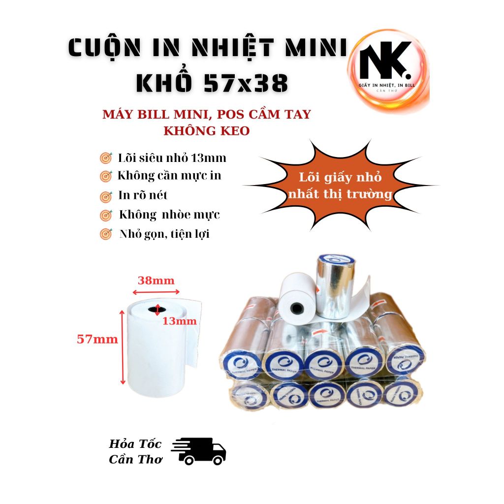 กระดาษพิมพ์ความร้อนไมโครคอร์ K57x38 10 ม้วน พิมพ์ใบเสร็จ ขนาดการพิมพ์บิลขนาดเล็ก 57 มม. 57x38 มม. คุ