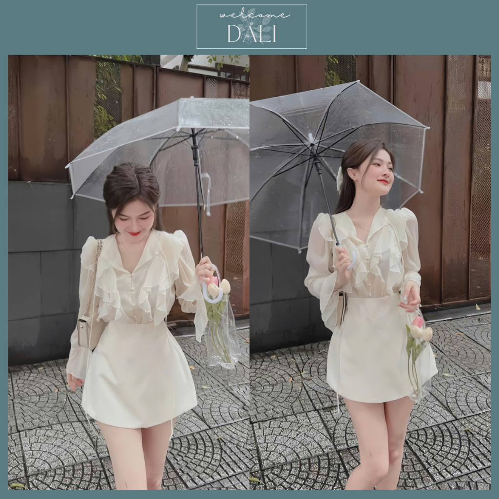 ชุดเลดี้ 2 ชิ้นประกอบด้วยเสื้อชีฟอง + กระโปรง A-Line Tafta พร้อมกางเกงด้านใน