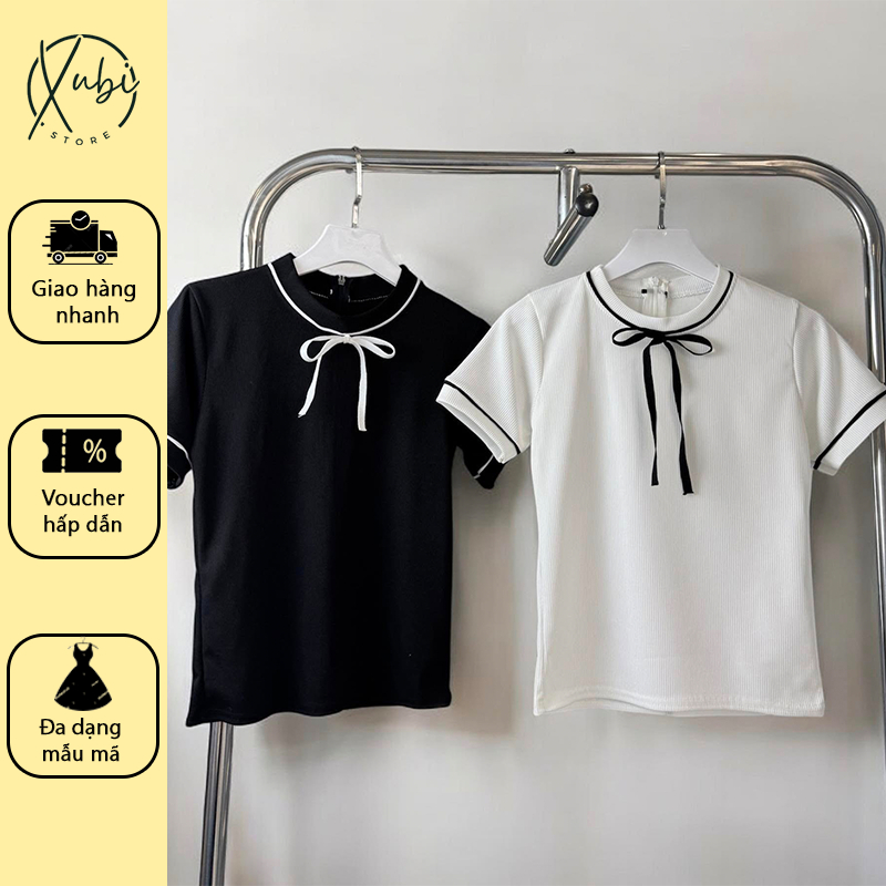 เสื้อยืด Babytee เบลเซอร์คอปกโบว์พร้อมหัวเข็มขัดด้านหลังไม้จิ้มฟัน - Z98