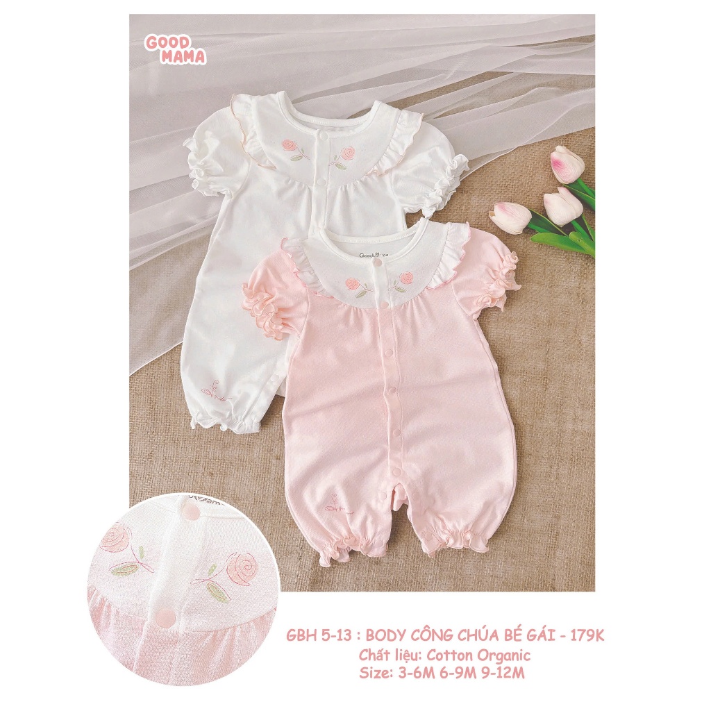 T35 - ชุดบอดี้สูทคอปกผ้าฝ้าย goodmama สําหรับเด็กผู้หญิง 5-11kg - Hanhbaby