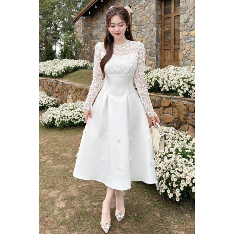 โวลต์656 เดรสทูฟป้าแฮนด์เมดระดับไฮเอนด์พร้อมลูกไม้และแต่งดอกไม้มีระดับใส่ไปงานเลี้ยงทํางานหรือออกงาน