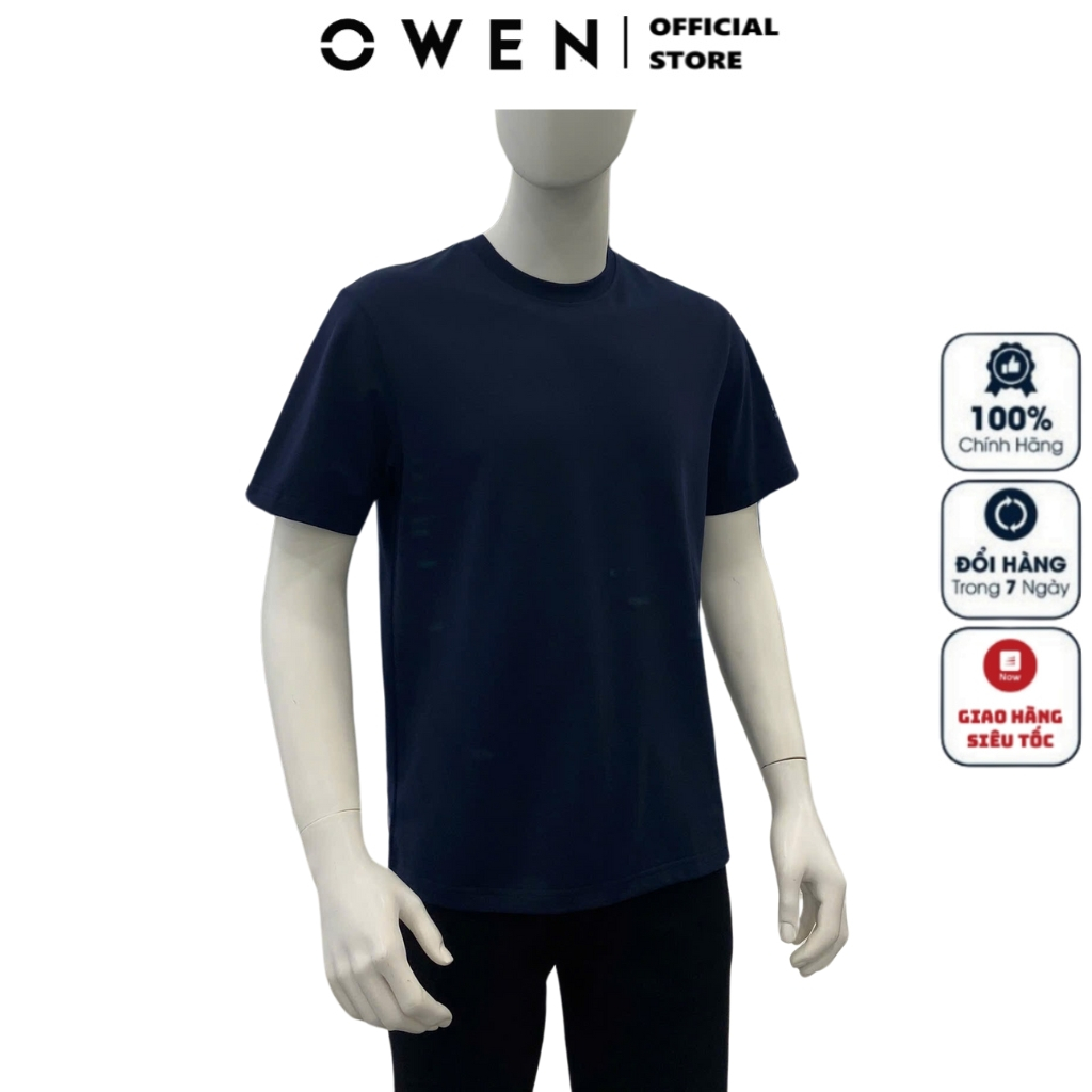 OWEN TSN เสื้อยืดคอกลมแขนสั้นผู้ชาย253673 เสื้อยืดผู้ชาย สีฟ้าถ่าน ผ้าคอตตอน นิ่ม ข-รูป เสื้อยืด