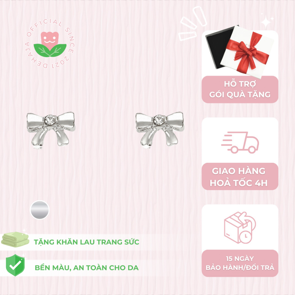 [S925 Silver] รับประกัน 12 เดือน - Small S925 silver Mini-Bow Bow ต่างหูสําหรับเด็กผู้หญิง