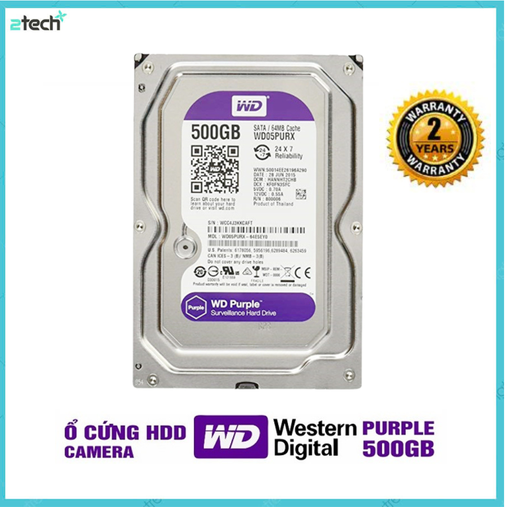 HDD 500GB - 1TB สีม่วงตะวันตก 24 เดือน