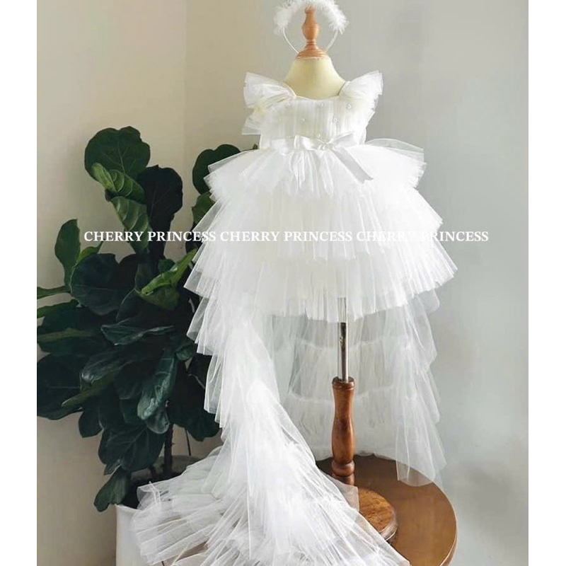 CLyn Dress -ชุดเจ้าหญิงสีขาว/กระโปรงสําหรับเด็กผู้หญิงดีไซน์ระดับไฮเอนด์พร้อมหางปลาหรูหรา (หางปลาถอด