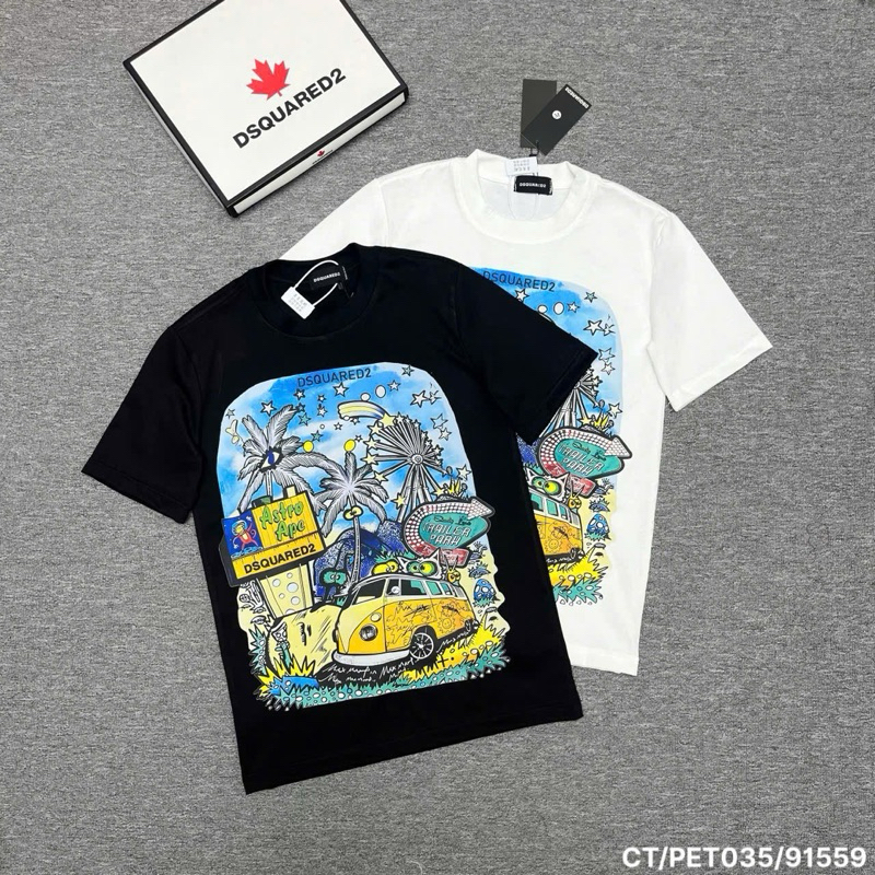 DSQ ss2025 เสื้อยืดยอดฮิต ผ้าคอตตอน 100% ป้ายเต็ม mac