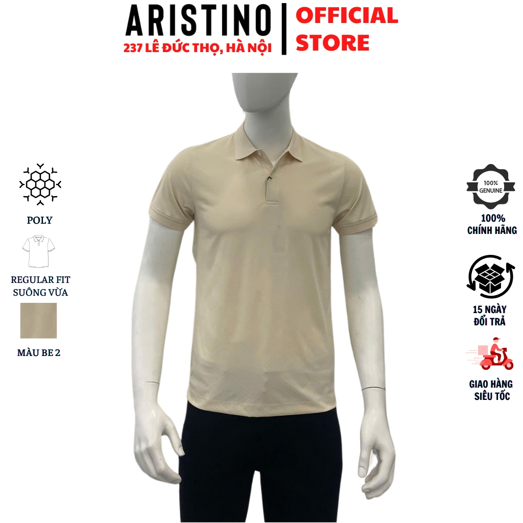 Aristino APS094AS3 เสื้อโปโลผู้ชายแขนสั้นคอปกเปิด ทรงหลวม เสื้อยืดโพลีคุณภาพสูงสีเบจ2 สี Jacqua