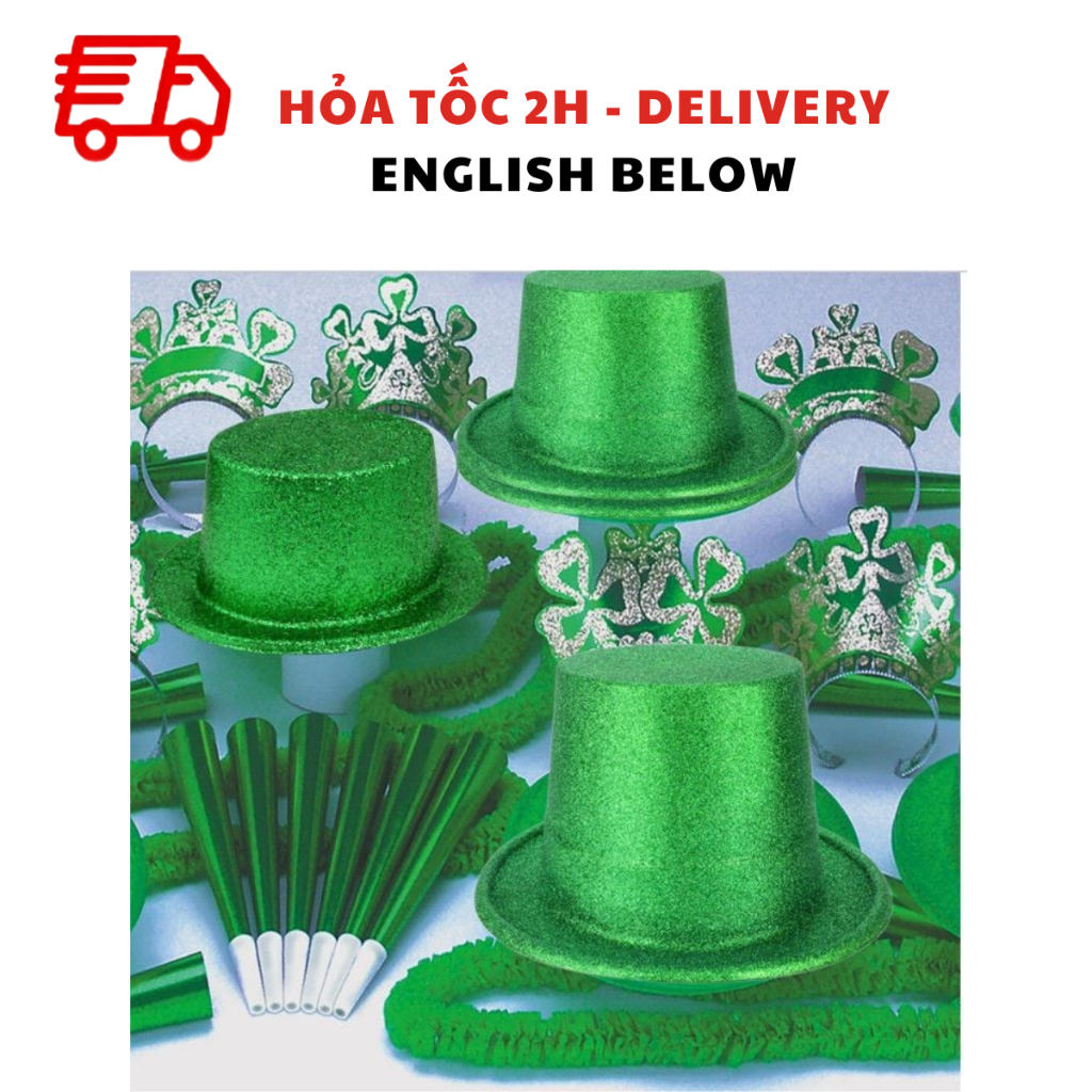 เครื่องประดับ ชุดหมวก Tinsel และทรัมเป็ตสําหรับเทศกาล - หมวกสีเขียว สร้อยคอ Blowout Horns สําหรับปาร