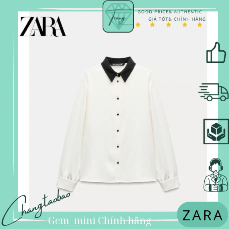 ZR AU เสื้อเชิ้ตสีขาวผู้หญิงคอปกสีดํา ไซส์ XS <50kg