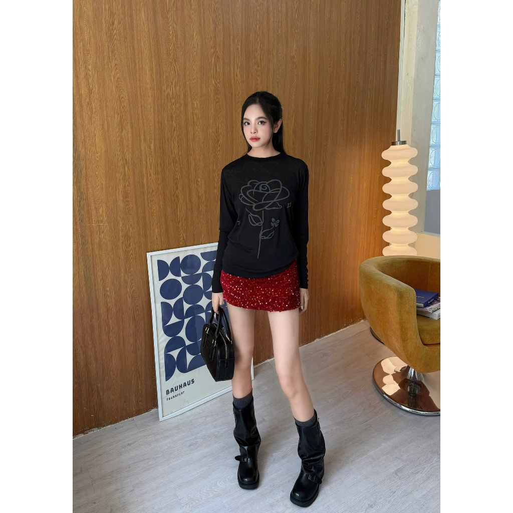 สุจิน เสื้อยืดแขนยาวคอกลมซีทรูสําหรับผู้หญิงพิมพ์ลายดอกกุหลาบนูนสีขาว -ระบบฆ่า ราคา ถูกที่สุด ดีลบีเคเค แกลเลอรีภาพที่ 9