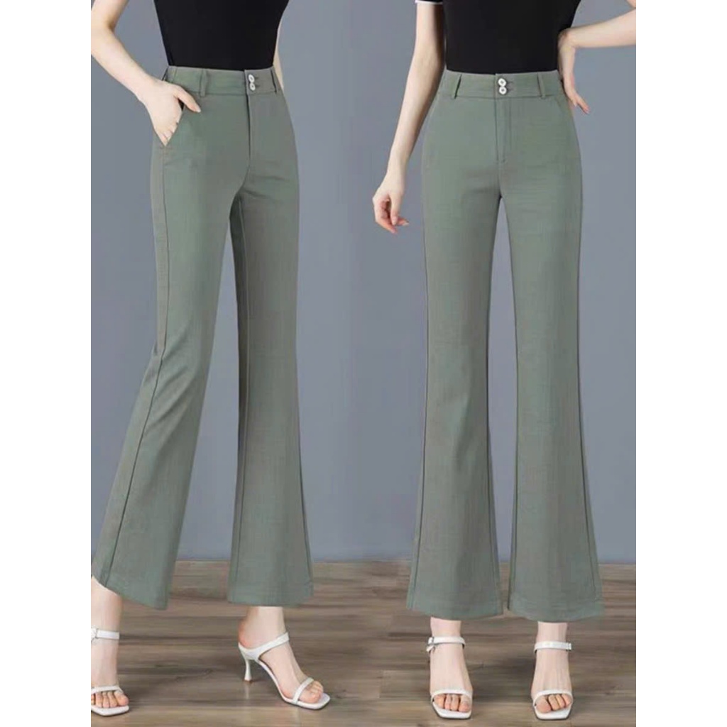 Bigsize 38kg-85kg กางเกงขากว้างเอวสูง กางเกงขาตรงขากว้างผู้หญิงเอวสูง 2 ปุ่ม -TC- รหัส 555