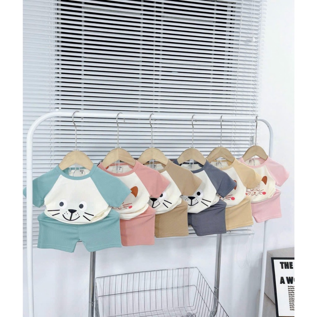 COMBO 3 ชุดแมวพิมพ์ SLEEVES สําหรับเด็กผู้ชายและเด็กผู้หญิงขนาดสําหรับ CHILDREN 6-18KG สีสุ่ม